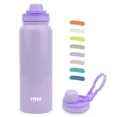 TYESO 물병, 진공 단열 스테인리스 스틸 스포츠 물병, 1L/1.2L, 대용량, 직접 마실 수 있고, 입구가 넓으며, 세척이 용이함, 손잡이, 단열, 야외 스포츠, 출퇴근 또는 학교 T, Eacc618C