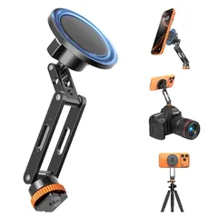 新品 MoKo カメラマウントMag-Safe 三脚マウントMag-Safe 磁気スマホホルダー 金属リング付き マグネット 1/4ネジ コールドシュー兼用 超薄型 アルミ製 折りたたみ式 多機能角度調整可能 ジム用 持ち運び便利 三脚/自撮り棒/カメラ/Aのサムネイル