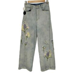 美品フレイアイディー　花柄刺繍 ストレートデニムパンツ0サイズ 美品フレイアイディー 花柄刺繍 ストレートデニムパンツ0サイズ - メルカリ