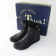 THINK！ シンク ニット装飾 レザーショートブーツ 37/24cm ブラック┃黒 秋冬【2400015013640】のサムネイル