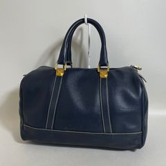 2606-4｜ロエベ ボストンバッグ レザー ネイビー アナグラム - メルカリ