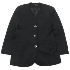LEONARD レオナール 90's ヴィンテージ ニット ノーカラー ジャケット ブルゾン カーディガン 総裏 肩パッド ウール 13AR 黒 レディース 古着 中古 USEDのサムネイル
