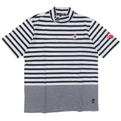 美品 PEARLY GATES パーリーゲイツ ボーダー モックネック Tシャツ ゴルフウェア カットソー トップス 半袖 ロゴワッペン 4 白 紺  メンズ 古着 中古 USEDのサムネイル