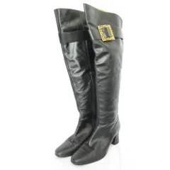 美品 YVES SAINT LAURENT イヴサンローラン ロゴバックル サイドジップ レザー ロングブーツ 36 1/2 23.5cm相当 ブラック レディース 古着 中古 USEDのサムネイル
