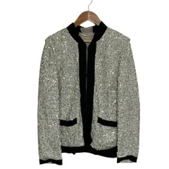 美品 LANVIN ランバン 総スパンコール ノーカラージャケット サイズXS アイボリー×ブラック レディース 古着 中古 USEDのサムネイル