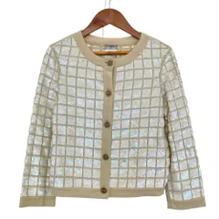 良品 08P CHANEL シャネル スパンコール チョコバー ニットカーディガン P32744 サイズ34 アイボリー レディース 古着 中古 USEDのサムネイル