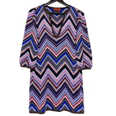 美品 MISSONI ミッソーニ 七分袖 ミニ丈 Vネック ラメ糸 シルク シェブロンニット ワンピース サイズ40 マルチカラー レディース 古着 中古 USEDのサムネイル
