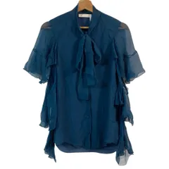 美品 Chloe クロエ シルク シフォン フリル ブラウス 17HHT74-17H001 サイズ34 ダスティブルー レディース 古着 中古 USEDのサムネイル
