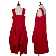 コムコム コムデギャルソンCOMME des GARCONS ポリ袖付き製品染めサロペットワンピース 赤XSのサムネイル