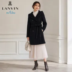 アウター【未使用に近い / BLEND '24年商品】LANVIN en Bleu / ランバン オン ブルー 38 ブラックフーディコート  共布ベルトでウエストマークできる2WAYシルエット ウール×カシミヤ 通勤 学校行事 お食事会 お出かけ コーデのサムネイル