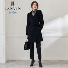 アウター【未使用に近い / BLEND '24年商品】LANVIN en Bleu / ランバン オン ブルー 38 ブラックフーディコート  共布ベルトでウエストマークできる2WAYシルエット ウール×カシミヤ 通勤 学校行事 お食事会 お出かけ コーデ