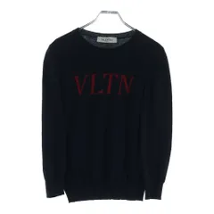 VALENTINO (ヴァレンティノ) Cashmere Wool Logo Knit Sweater フロントロゴ刺繍 クルーネック長袖ニットセーター ブラック/レッド SB3KC10546Tのサムネイル