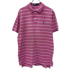 90s Polo by Ralph Lauren 半袖 ポロシャツ L ピンク ホワイト ポロラルフローレン ハーフボタン 90年代 ポニー刺繍 夏物 a806-6509