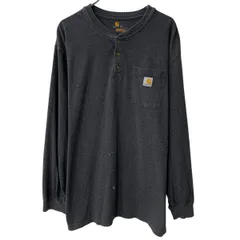 Carhartt 長袖 ロゴTシャツ 2XL ダークグレー カーハート ヘンリーネック ワンポイント ロゴ刺繍 胸ポケット ロンT 春物 a806-6517のサムネイル