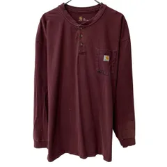 Carhartt 長袖 ロゴTシャツ 2XL ワインレッド カーハート ヘンリーネック ワンポイント ロゴ刺繍 胸ポケット ロンT 春物 a806-6518のサムネイル