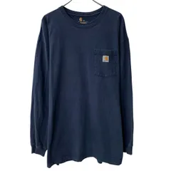 Carhartt 長袖 ロゴTシャツ 3XL ネイビー カーハート プルオーバー ワンポイント ロゴ刺繍 胸ポケット ロンT 春物 a806-6524のサムネイル