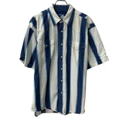 00s Wrangler 半袖 ウエスタンシャツ L～ ホワイト ブルー ラングラー スナップボタン 00年代 ストライプ柄 半シャツ 夏物 a806-6528のサムネイル
