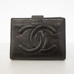 CHANELシャネルカメリア ラムスキンWホックフラップ 三つ折り財布