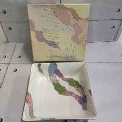 【TAKA121-26】◇ 陶器 MINOYAKI ミノヤキ ｢翔山窯 陶彩シリーズ 菓子鉢(深鉢) ロゴ 四角形 金彩 和紙風ちぎり絵模様  ｣ 彩-2255 ホワイトのサムネイル