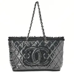 CHANEL シャネル　ツイードxレザーxビニール　マトラッセ　チェーントートバッグ　黒　シルバー金具　レディース バッグ 【中古】【送料無料】のサムネイル