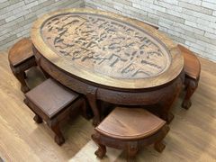 モンゴル民族家具 ハンドペイント テーブル＆イス4点セット 現地購入