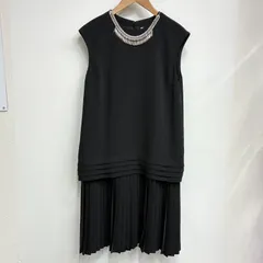 【ラヴィソンラヴィエール Ravissant Laviere】⚫︎ネックレス付きダブルクロスワンピース プリーツワンピース 36 ブラック黒のサムネイル