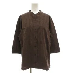 クロコダイル CROCODILE シャツ ブラウス LL 茶 ブラウン ストライプ柄 バンドカラー リネン混 /NU ■ECF006のサムネイル