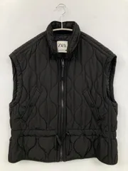 ZARA ザラ ダウンベスト USA S ブラック ナイロン 無地 キルティング フードなし レディース