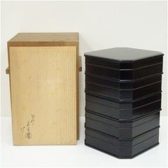 美品 懐石道具 塗師 助田宗明作 木製黒真塗 七宝透 5段縁高重 利休好写 共箱 縁高重 塗師 助田宗明 茶道具 送料無料 - メルカリ
