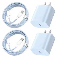 For iphone16 iphone15-充電器-タイプc 20W-PD-急速充電器 USB-C [2個セット/ MFi&PSE認定] 1.8m USB-C TO C ケーブル2本付き タイプC充電器 iPhone 16/ 15/ Pro/ 7538c588