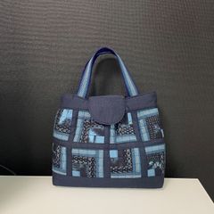4【着物リメイク・大容量トートバッグ】 藍染 パッチワーク 刺し子