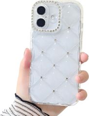 다케시타 공방 스톤 퀼팅 케이스 한국 귀여운 반짝이 iPhone 용 케이스 세련된 (실버, iPhone16)