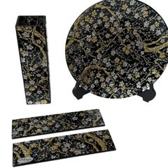 ぎやまん 大皿 花瓶 セット 約35cm ガラス工芸 金彩 銀彩 桜 梅 飾り皿