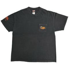 00年代 USA製 HARLEY DAVIDSON ハーレーダビッドソン ポケットＴシャツ モーターサイクル ブラック(メンズ XL)中古 古着 Y3950