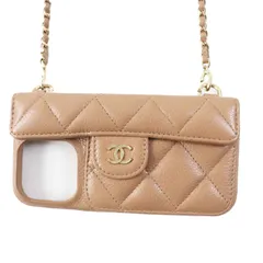 美品◎CHANEL シャネル AP3553 iPhone14 Pro キャビアスキン ココマーク チェーンショルダー付 iPhoneケース ベージュ系 ゴールド金具 箱のサムネイル
