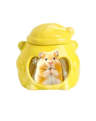 YUCHONG ハムスター ハウス 陶器 ひんやり 隠れ家 ベッド ハムスター 冷却ハウス チンチラ 巣箱 リス 家 寝床 小動物ペットハウス 丸洗い かわいい クマの形 暑さ対策 (イエロー)のサムネイル