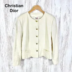 Christian Dior ヴィンテージ クリスチャンディオール CD金ボタン リネン ノーカラージャケット ホワイトのサムネイル
