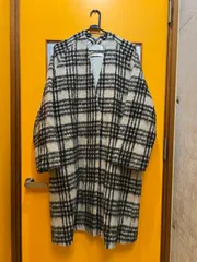 Y【Y11-80】☆ ADAM ET ROPE　サイズ不明　ノーカラーコート　グレー/ベージュ×黒色　チェック柄のサムネイル
