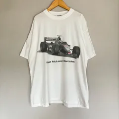 ビンテージ Tシャツ 90s West McLaren Mercedes ウエスト マクラーレン メルセデス ベンツ F1 ハッキネン シルバーアロー モータースポーツ レーシング 両面プリント 白 ホワイト L 古着 メンズのサムネイル