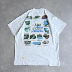 90s USA製 FRUIT OF THE LOOM フィッシング Tシャツ 1996年 ホワイトグレー 杢グレー バックプリント アウトドア ヴィンテージ XLのサムネイル