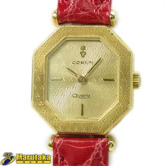 【コルム K18 レディース ウォッチ】オクタゴンケース クォーツ 彫金 アンティーク ヴィンテージ 750 YG CORUM 六角形 革ベルト 中古 逸品質屋 丸高 甲子園店 人気 ブランド 高級 21-6-10のサムネイル