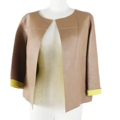 美品◎MARNI マルニ IMXD22RYOLA175 ラムレザー バイカラー ノーカラージャケット ベージュ イエロー 38 イタリア製 正規品 レディースのサムネイル