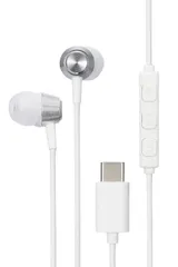 エレコム Type-C イヤホン マイク付き iPhone 16e/ 16シリーズ /15対応 【通話可・音声調整可】 タイプC カナル型 密閉型 有線 音声と映像のズレなし リモコン付き 【耳の負担減】 4種サイズのイヤーキャップ付属 1.2m シルバー Eのサムネイル