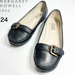 MARGARET HOWELL idea マーガレットハウエル アイデア）黒レザー バックル付き フラットシューズ 24cmのサムネイル