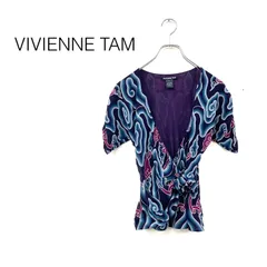 美品 VIVIENNE TAM ヴィヴィアンタム パワーネットカシュクールトップス 雲柄 オリエンタル 半袖 Ｖネック size0 パープル ナイロンのサムネイル