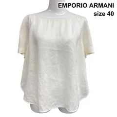 □ エンポリオアルマーニ ARMANI シアーブラウス 半袖 サブリナネック 後タック プルオーバー トップス 白 麻 40 M 9号 レディース Z6D221のサムネイル
