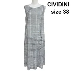 □ チヴィディーニ CIVIDINI フレアワンピース ボートネック ノースリーブ ミモレ丈 グレンチェック 白 黒 綿 38 M 9号 レディース Z6D224のサムネイル