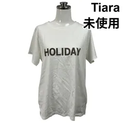 □ 未使用 ティアラ Tiara Tシャツ 半袖 ラウンドネック ロゴ フロッキー仕様 白 綿 コットン M 9号 レディース S6F625のサムネイル