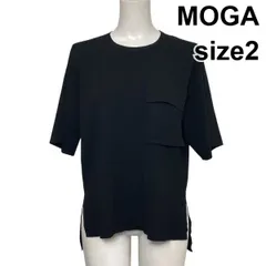 □ モガ MOGA 半袖カットソー Tシャツ クルーネック サイドスリット アシンメトリーヘム トップス 黒 ブラック 2 M 9号 レディース S6F630のサムネイル
