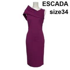 □ エスカーダ ESCADA アシメネックワンピース ドレス ミモレ丈 ノースリーブ タイトシルエット パープル系 34 S 7号 レディース S6F635のサムネイル